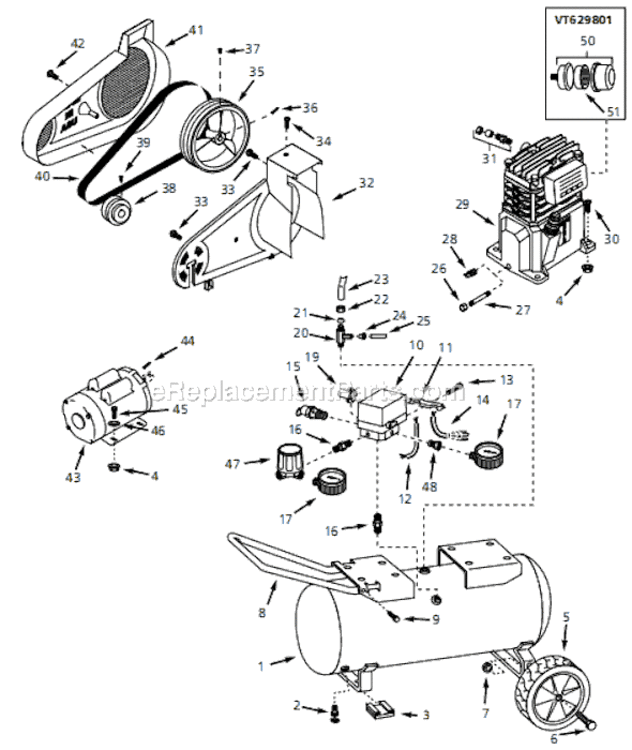 Page A Diagram and Parts List for VT629801 1997 Campbell Hausfeld Compressor